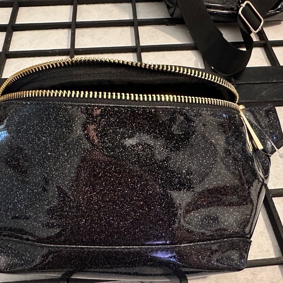 Medium Black Shiny Fanny Pack with Gold Accents - Picture 10 of 11